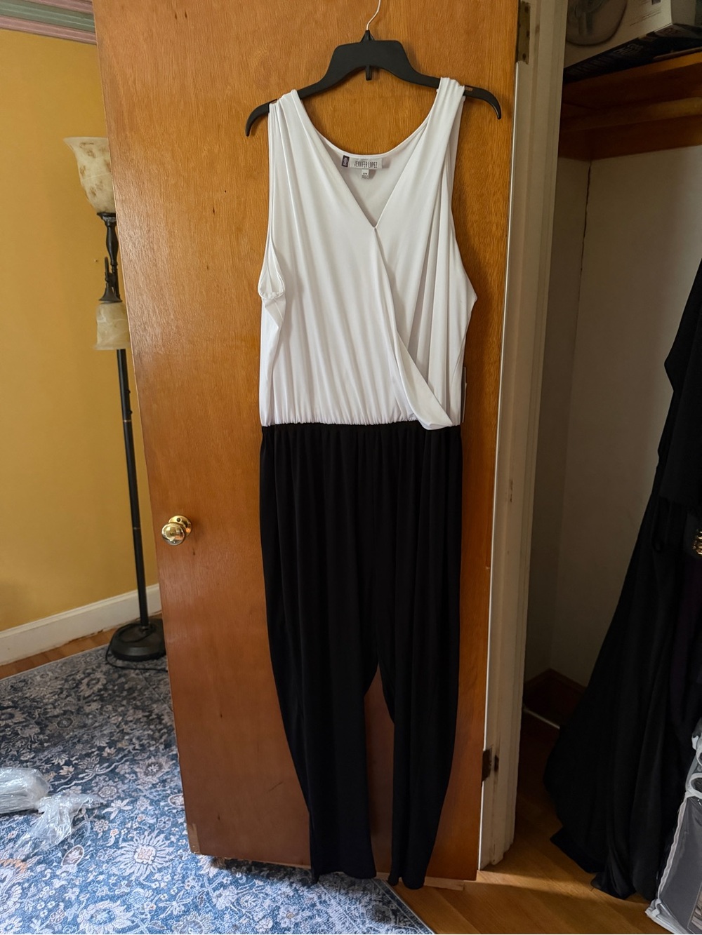 Jennifer Lopez Two-Tone Black and White Sleeveless Jumpsuit